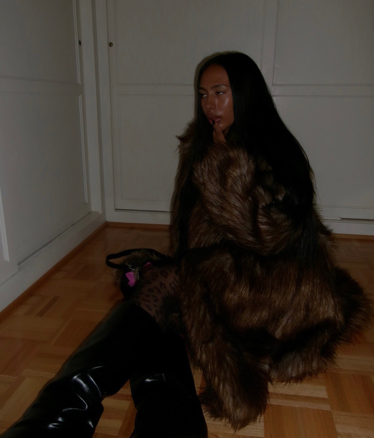 Foxed fur coat