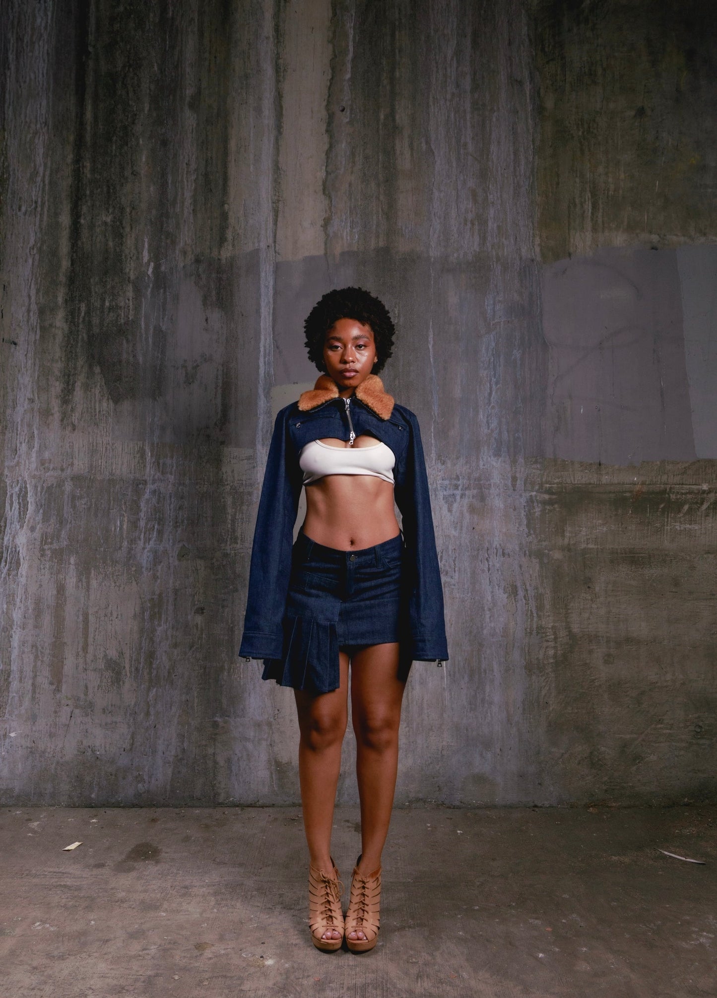 Japanese denim double waisted skirt