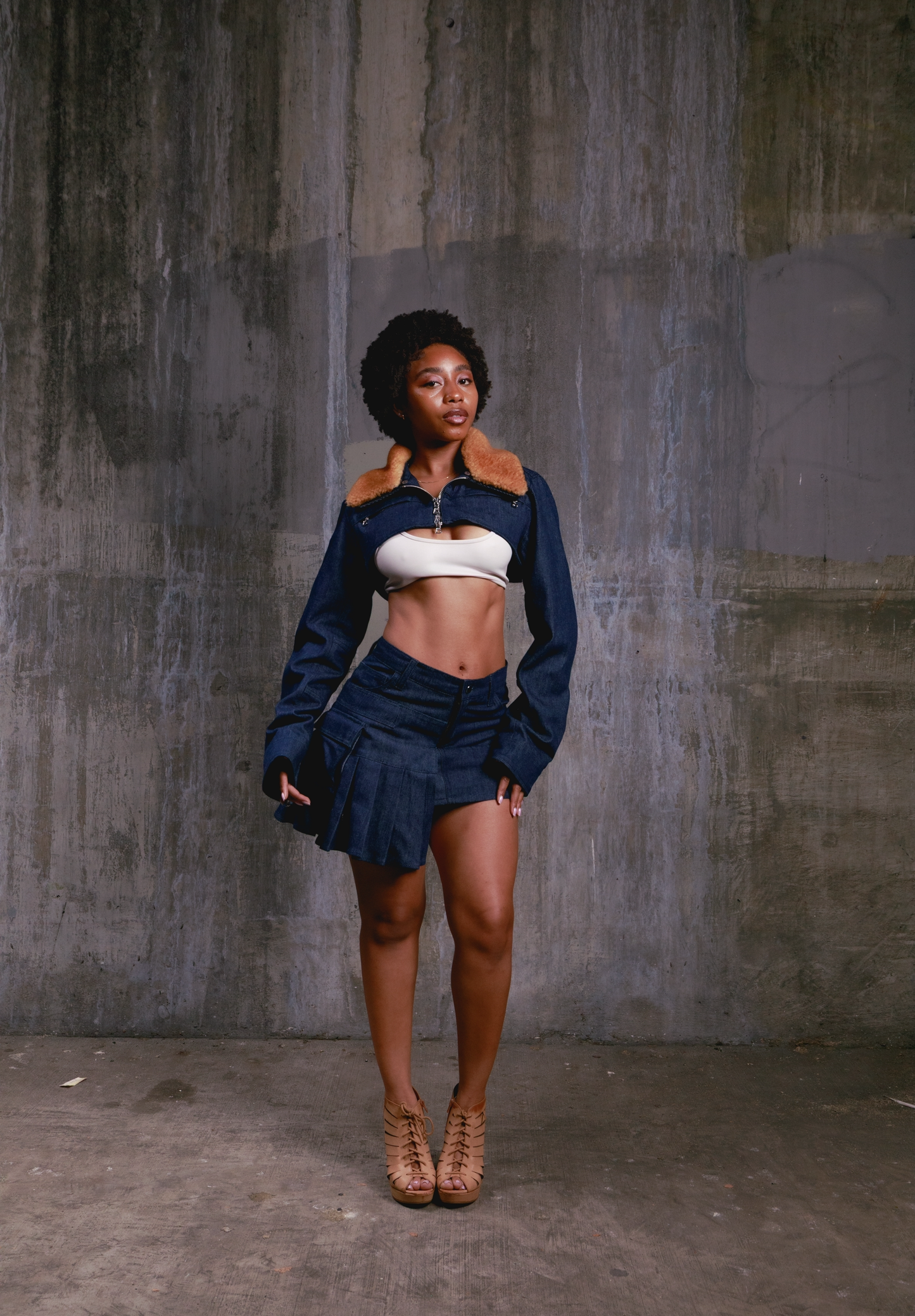 Japanese denim double waisted skirt
